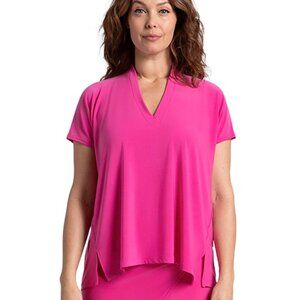 Sympli - Deep V Neck Short Sleeve Top - Peony - Women's Size 16-NWT